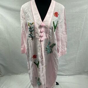 Linen NoLoGo Linen Chic Small / Medium Floral Pintuck Midi Tunic Dress Embroider